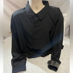 Rugby University Stretch Black Breathable Flowy Button Dress Shirt